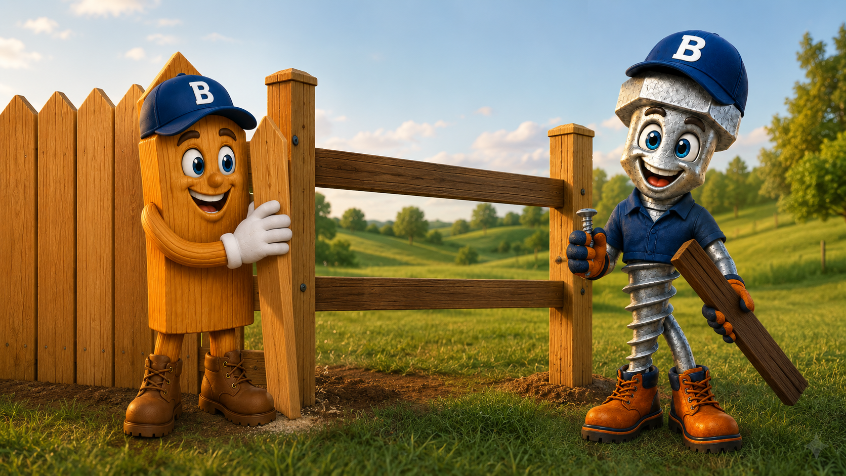Picket Baylor and Laggy building a cedar fence in the BAYLORS yard